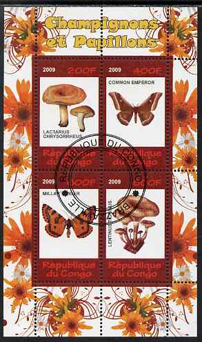 Congo 2009 Fungi & Butterflies #1 perf sheetlet containing 4 values cto used , stamps on , stamps on  stamps on fungi, stamps on  stamps on butterflies
