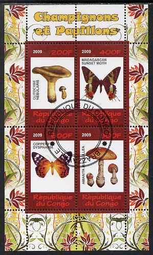 Congo 2009 Fungi & Butterflies #2 perf sheetlet containing 4 values cto used , stamps on fungi, stamps on butterflies