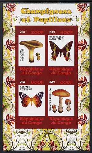 Congo 2009 Fungi & Butterflies #2 imperf sheetlet containing 4 values unmounted mint, stamps on fungi, stamps on butterflies