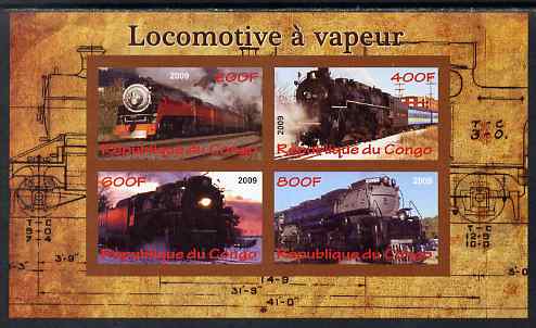 Congo 2009 Steam Locomotives #1 imperf sheetlet containing 4 values unmounted mint, stamps on railways