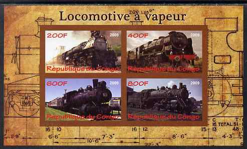 Congo 2009 Steam Locomotives #2 imperf sheetlet containing 4 values unmounted mint, stamps on railways