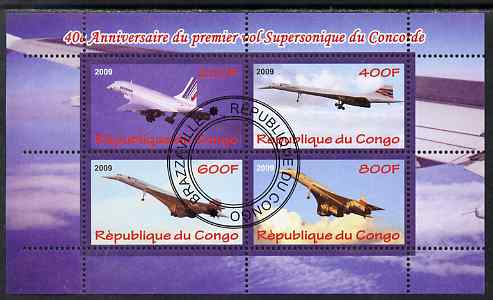 Congo 2009 40th Anniversary of First Concorde Flight perf sheetlet containing 4 values cto used , stamps on concorde, stamps on aviation, stamps on 