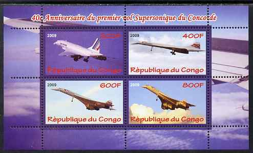 Congo 2009 40th Anniversary of First Concorde Flight perf sheetlet containing 4 values unmounted mint, stamps on concorde, stamps on aviation, stamps on 