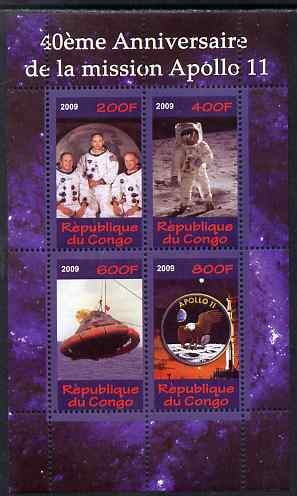 Congo 2009 40th Anniversary of Apollo 11 perf sheetlet containing 4 values unmounted mint, stamps on space, stamps on apollo, stamps on eagles
