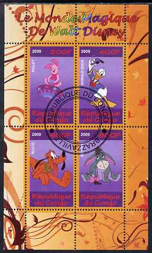 Congo 2009 The Magical World of Walt Disney #1 perf sheetlet containing 4 values cto used , stamps on films, stamps on movies, stamps on cinema, stamps on disney, stamps on cartoons