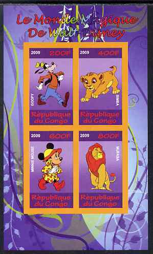 Congo 2009 The Magical World of Walt Disney #4 imperf sheetlet containing 4 values unmounted mint, stamps on films, stamps on movies, stamps on cinema, stamps on disney, stamps on cartoons