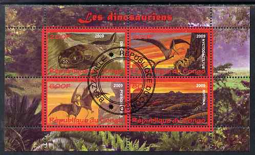 Congo 2009 Dinosaurs #1 perf sheetlet containing 4 values cto used , stamps on dinosaurs