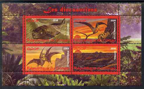 Congo 2009 Dinosaurs #1 perf sheetlet containing 4 values unmounted mint, stamps on dinosaurs