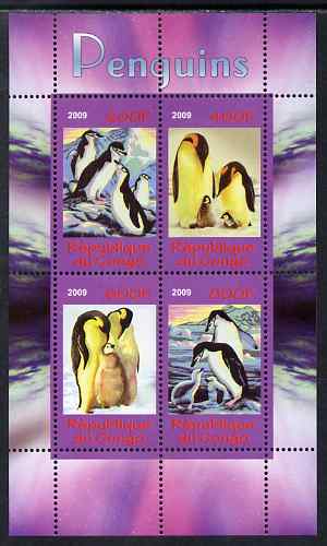 Congo 2009 Penguins perf sheetlet containing 4 values unmounted mint, stamps on polar, stamps on penguins, stamps on birds