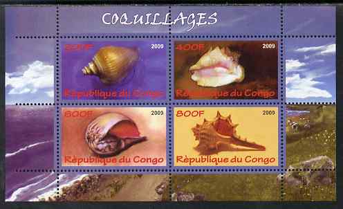 Congo 2009 Shells perf sheetlet containing 4 values unmounted mint, stamps on , stamps on  stamps on marine life, stamps on  stamps on shells