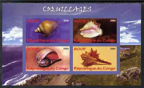 Congo 2009 Shells imperf sheetlet containing 4 values unmounted mint, stamps on marine life, stamps on shells
