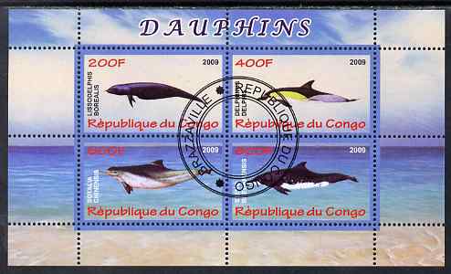 Congo 2009 Dolphins perf sheetlet containing 4 values cto used , stamps on dolphins, stamps on whales