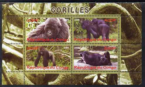 Congo 2009 Gorillas perf sheetlet containing 4 values unmounted mint, stamps on animals, stamps on apes, stamps on gorillas