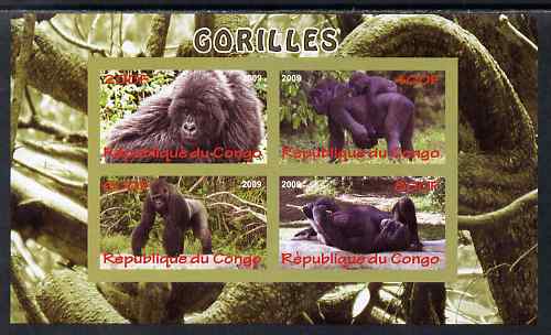 Congo 2009 Gorillas imperf sheetlet containing 4 values unmounted mint, stamps on animals, stamps on apes, stamps on gorillas