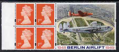 Great Britain 1999 Booklet pane containg 4 x first class stamps plus label for Berlin Airlift unmounted mint, SG 1667m, stamps on aviation