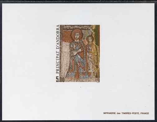 Andorra - French 1985 Pre-Romanesque Art 5f Epreuves de luxe card in issued colours as SG F370, stamps on arts, stamps on saints