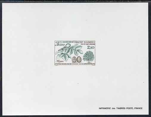 Andorra - French 1984 Nature Protection 2f10 Walnut Tree Epreuves de luxe card in issued colours as SG F361, stamps on trees