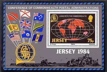 Jersey 1984 Links with the Commonwealth perf m/sheet unmounted mint, SG MS 333, stamps on maps, stamps on globes