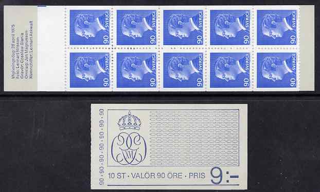 Sweden 1975 King Carl XVI Gustav 9k booklet complete and fine, SG SB300, stamps on royalty