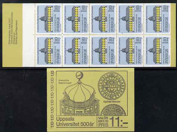 Sweden 1977 Uppsala University 11k booklet complete and fine, SG SB318, stamps on education, stamps on universities, stamps on buildings