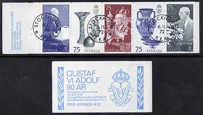 Sweden 1972 King's 90th Birthday 4k75 booklet complete and fine with cds cancels, SG SB279, stamps on , stamps on  stamps on royalty