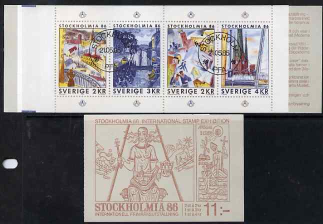 Sweden 1985 'Stockholmia 86' Stamp Exhibition 11k booklet complete with first day cancels, SG SB390, stamps on royalty, stamps on nobel, stamps on literature