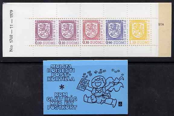 Finland 1980 Lion (National Arms) 2m50 booklet (black & blue cover) complete and fine, SG SB15, stamps on lions, stamps on arms, stamps on heraldry