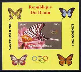Benin 2009 Butterflies & Olympics #01 individual imperf deluxe sheet unmounted mint. Note this item is privately produced and is offered purely on its thematic appeal, stamps on olympics, stamps on butterflies
