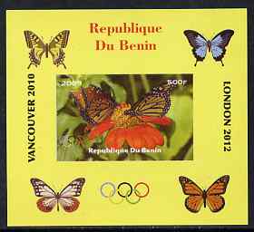 Benin 2009 Butterflies & Olympics #02 individual imperf deluxe sheet unmounted mint. Note this item is privately produced and is offered purely on its thematic appeal, stamps on olympics, stamps on butterflies