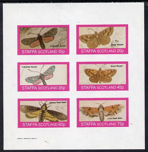 Staffa 1982 Butterflies & Moths (6-Spotted Burnet, Skippers, Haek Moth etc) imperf set of 6 values (15p to 75p) unmounted mint, stamps on butterflies