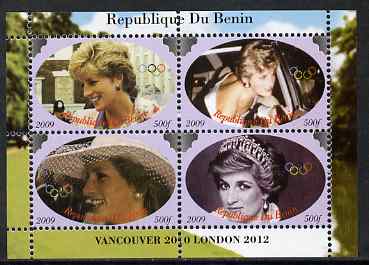 Benin 2009 Princess Diana & Olympics #01 perf sheetlet containing 4 values, unmounted mint. Note this item is privately produced and is offered purely on its thematic app..., stamps on olympics, stamps on diana, stamps on royalty