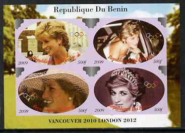 Benin 2009 Princess Diana & Olympics #01 imperf sheetlet containing 4 values, unmounted mint. Note this item is privately produced and is offered purely on its thematic appeal, stamps on olympics, stamps on diana, stamps on royalty