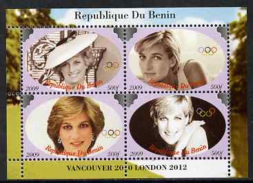 Benin 2009 Princess Diana & Olympics #02 perf sheetlet containing 4 values, unmounted mint. Note this item is privately produced and is offered purely on its thematic app..., stamps on olympics, stamps on diana, stamps on royalty