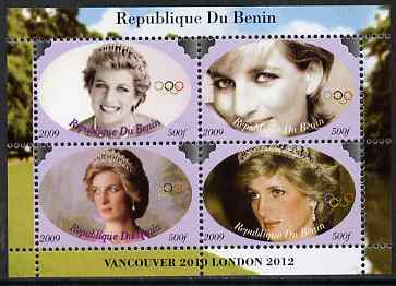 Benin 2009 Princess Diana & Olympics #04 perf sheetlet containing 4 values, unmounted mint. Note this item is privately produced and is offered purely on its thematic appeal, stamps on olympics, stamps on diana, stamps on royalty