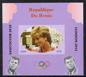 Benin 2009 Princess Diana, Kennedy & Olympics #02 individual imperf deluxe sheet, unmounted mint. Note this item is privately produced and is offered purely on its themat..., stamps on olympics, stamps on diana, stamps on royalty, stamps on personalities, stamps on kennedy, stamps on usa presidents, stamps on americana