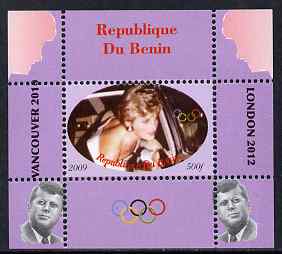 Benin 2009 Princess Diana, Kennedy & Olympics #03 individual perf deluxe sheet, unmounted mint. Note this item is privately produced and is offered purely on its thematic appeal, stamps on olympics, stamps on diana, stamps on royalty, stamps on personalities, stamps on kennedy, stamps on usa presidents, stamps on americana