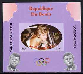Benin 2009 Princess Diana, Kennedy & Olympics #03 individual imperf deluxe sheet, unmounted mint. Note this item is privately produced and is offered purely on its themat..., stamps on olympics, stamps on diana, stamps on royalty, stamps on personalities, stamps on kennedy, stamps on usa presidents, stamps on americana