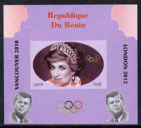 Benin 2009 Princess Diana, Kennedy & Olympics #04 individual imperf deluxe sheet, unmounted mint. Note this item is privately produced and is offered purely on its thematic appeal, stamps on olympics, stamps on diana, stamps on royalty, stamps on personalities, stamps on kennedy, stamps on usa presidents, stamps on americana