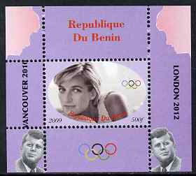 Benin 2009 Princess Diana, Kennedy & Olympics #05 individual perf deluxe sheet, unmounted mint. Note this item is privately produced and is offered purely on its thematic..., stamps on olympics, stamps on diana, stamps on royalty, stamps on personalities, stamps on kennedy, stamps on usa presidents, stamps on americana