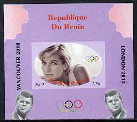 Benin 2009 Princess Diana, Kennedy & Olympics #05 individual imperf deluxe sheet, unmounted mint. Note this item is privately produced and is offered purely on its themat..., stamps on olympics, stamps on diana, stamps on royalty, stamps on personalities, stamps on kennedy, stamps on usa presidents, stamps on americana