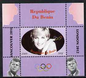 Benin 2009 Princess Diana, Kennedy & Olympics #06 individual perf deluxe sheet, unmounted mint. Note this item is privately produced and is offered purely on its thematic..., stamps on olympics, stamps on diana, stamps on royalty, stamps on personalities, stamps on kennedy, stamps on usa presidents, stamps on americana