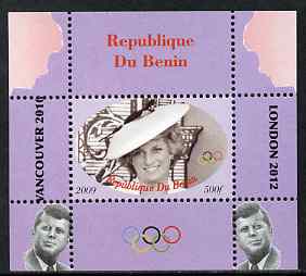 Benin 2009 Princess Diana, Kennedy & Olympics #07 individual perf deluxe sheet, unmounted mint. Note this item is privately produced and is offered purely on its thematic..., stamps on olympics, stamps on diana, stamps on royalty, stamps on personalities, stamps on kennedy, stamps on usa presidents, stamps on americana