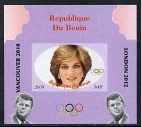 Benin 2009 Princess Diana, Kennedy & Olympics #08 individual imperf deluxe sheet, unmounted mint. Note this item is privately produced and is offered purely on its themat..., stamps on olympics, stamps on diana, stamps on royalty, stamps on personalities, stamps on kennedy, stamps on usa presidents, stamps on americana
