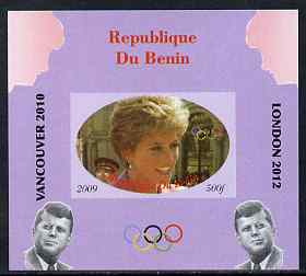 Benin 2009 Princess Diana, Kennedy & Olympics #10 individual imperf deluxe sheet, unmounted mint. Note this item is privately produced and is offered purely on its themat..., stamps on olympics, stamps on diana, stamps on royalty, stamps on personalities, stamps on kennedy, stamps on usa presidents, stamps on americana