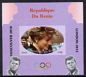Benin 2009 Princess Diana, Kennedy & Olympics #11 individual imperf deluxe sheet, unmounted mint. Note this item is privately produced and is offered purely on its themat..., stamps on olympics, stamps on diana, stamps on royalty, stamps on personalities, stamps on kennedy, stamps on usa presidents, stamps on americana