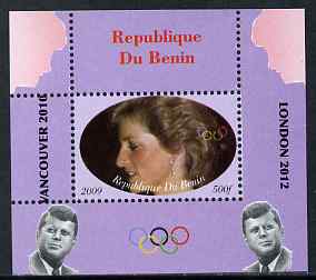 Benin 2009 Princess Diana, Kennedy & Olympics #12 individual perf deluxe sheet, unmounted mint. Note this item is privately produced and is offered purely on its thematic..., stamps on olympics, stamps on diana, stamps on royalty, stamps on personalities, stamps on kennedy, stamps on usa presidents, stamps on americana