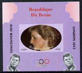 Benin 2009 Princess Diana, Kennedy & Olympics #12 individual imperf deluxe sheet, unmounted mint. Note this item is privately produced and is offered purely on its thematic appeal, stamps on olympics, stamps on diana, stamps on royalty, stamps on personalities, stamps on kennedy, stamps on usa presidents, stamps on americana