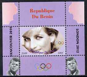 Benin 2009 Princess Diana, Kennedy & Olympics #13 individual perf deluxe sheet, unmounted mint. Note this item is privately produced and is offered purely on its thematic appeal, stamps on olympics, stamps on diana, stamps on royalty, stamps on personalities, stamps on kennedy, stamps on usa presidents, stamps on americana