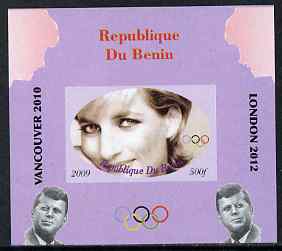 Benin 2009 Princess Diana, Kennedy & Olympics #13 individual imperf deluxe sheet, unmounted mint. Note this item is privately produced and is offered purely on its themat..., stamps on olympics, stamps on diana, stamps on royalty, stamps on personalities, stamps on kennedy, stamps on usa presidents, stamps on americana