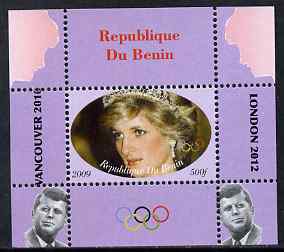 Benin 2009 Princess Diana, Kennedy & Olympics #14 individual perf deluxe sheet, unmounted mint. Note this item is privately produced and is offered purely on its thematic appeal, stamps on olympics, stamps on diana, stamps on royalty, stamps on personalities, stamps on kennedy, stamps on usa presidents, stamps on americana